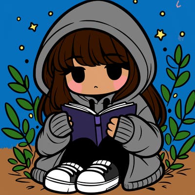 girl in oversized hoodie reading a book