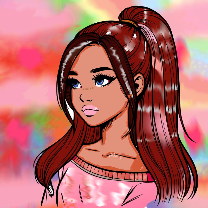 realistic girl with a high ponytail