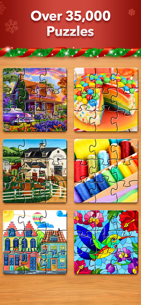 Jigsaw Puzzle - 風景や工芸品を含む、さまざまなジグソーパズルのテーマを示すグリッド