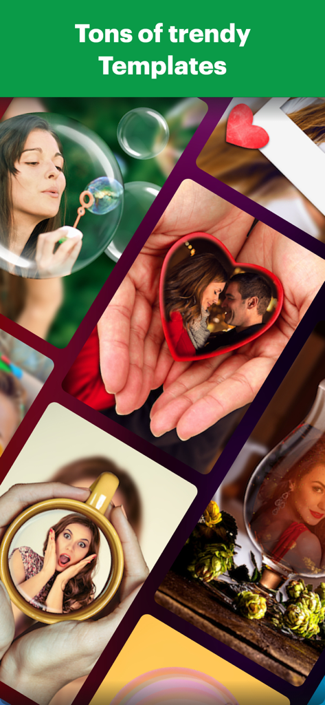 Trendy photo collage templates and creative picture-in-picture frames