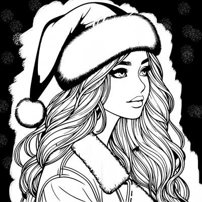 realistic girl in santa hat