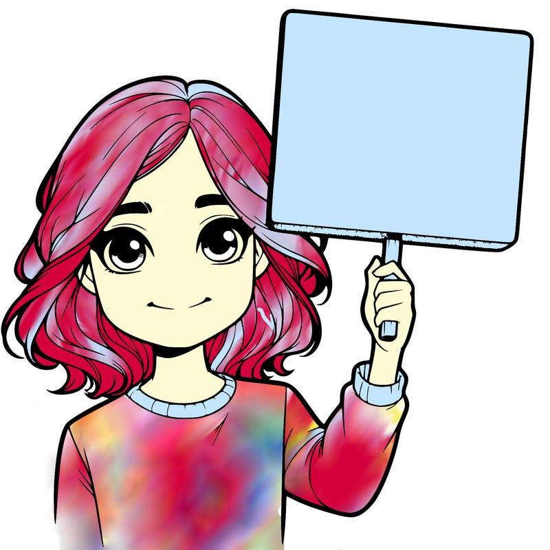 realistic girl holding up a sign