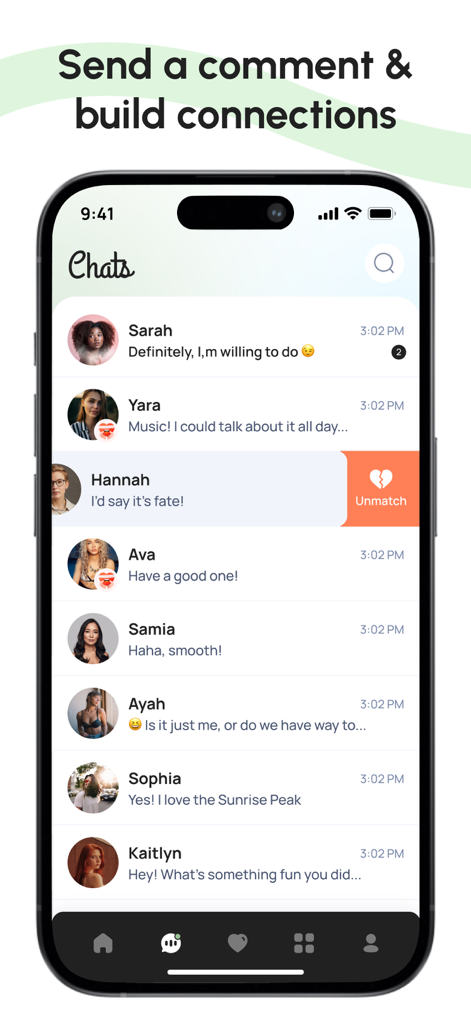 Une capture d'écran de l'application Olive montrant une liste de messages de discussion et la fonction de dépairage.
