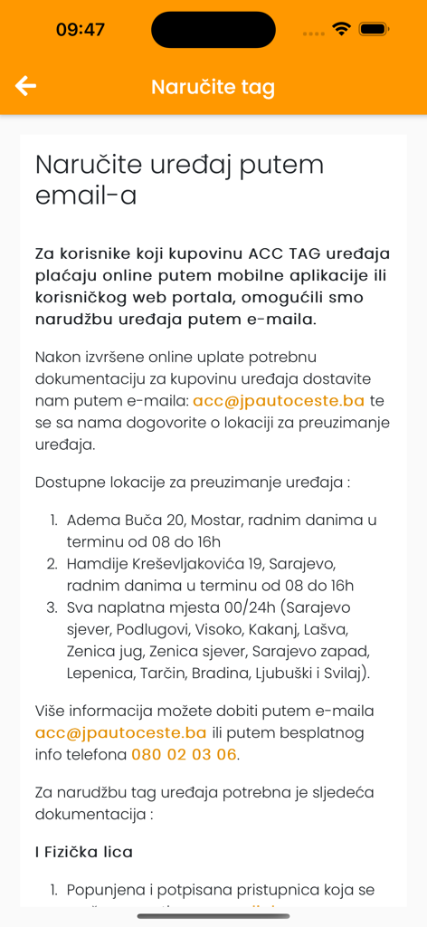 ACC MOBILNA APLIKACIJA - Instructions on how to order an ACC toll tag device within the mobile app