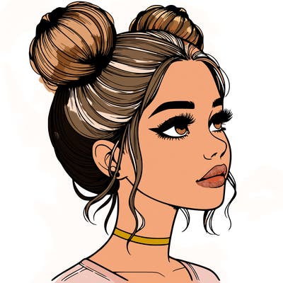 realistic girl with buns on the top of her head