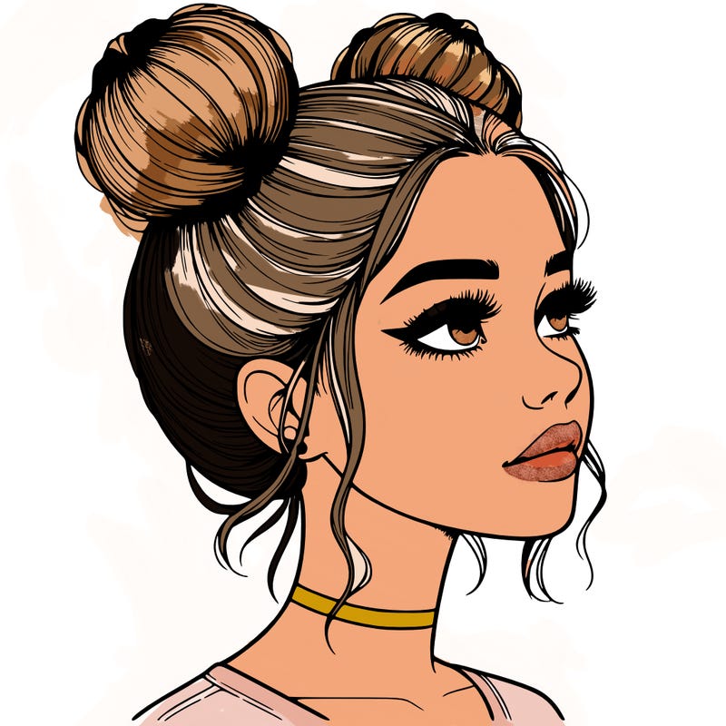 realistic girl with buns on the top of her head