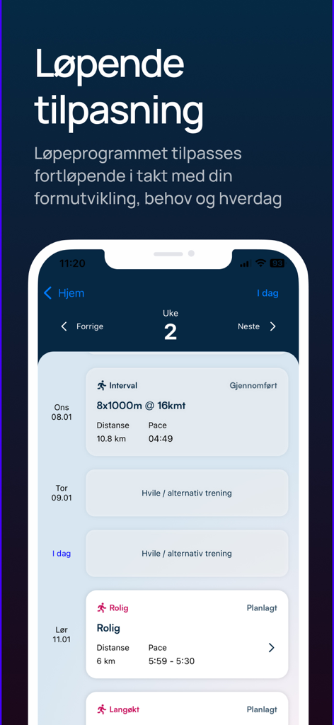 PacePilot - PacePilot mobile app screen showing a personalized weekly running schedule with interval training and rest days