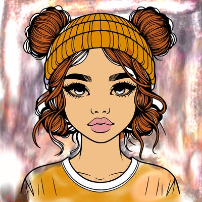 realistic girl with buns in her hair with a beanie on