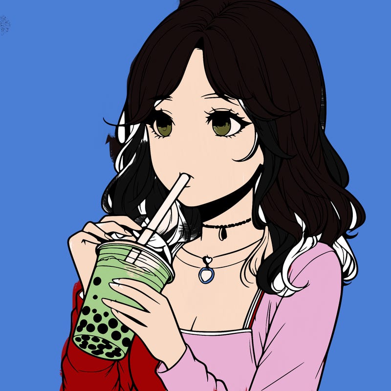 realistic girl drinking boba tea