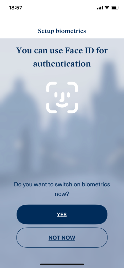 PPF banka e-Token - Face ID authentication setup screen in PPF banka e-Token app