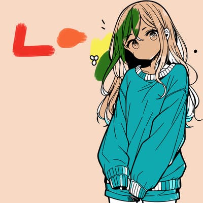 manga teen girl  in a sweater and baggy pants