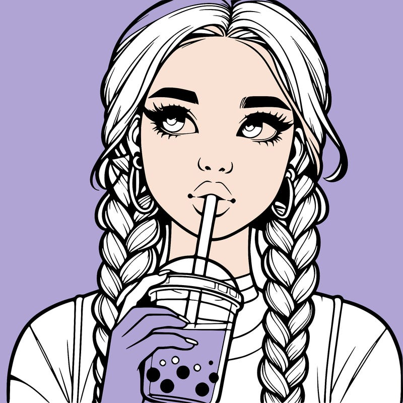 realistic girl with braided hair drinking boba