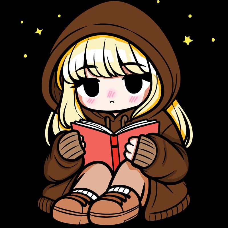 girl in oversized hoodie reading a book