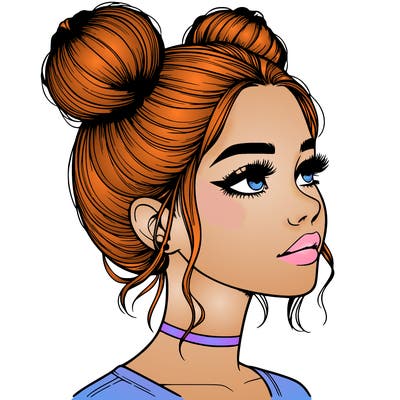 realistic girl with buns on the top of her head