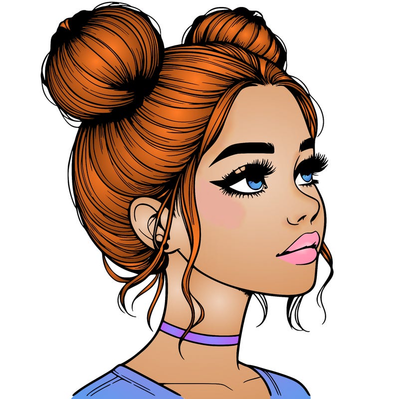 realistic girl with buns on the top of her head
