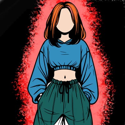 realistic girl faceless with baggy pants and a crop top
