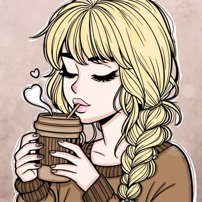 realistic girl drinking coffee