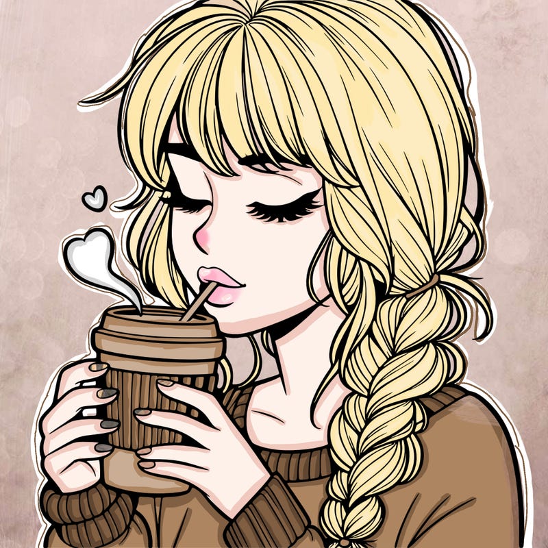 realistic girl drinking coffee