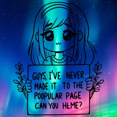 a girl holding up a sign that says, guys, i’ve never made it to the popular page, can you help me?