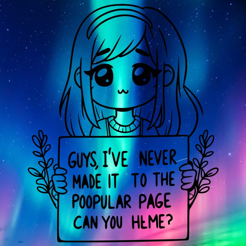 a girl holding up a sign that says, guys, i’ve never made it to the popular page, can you help me?