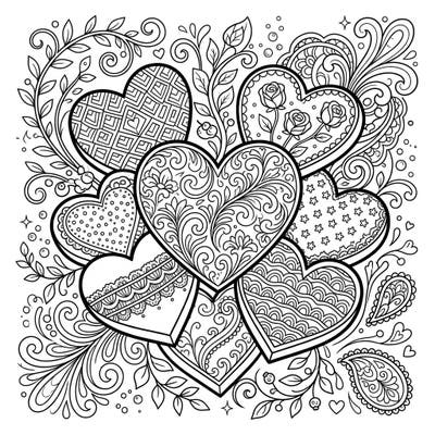 Explore a captivating collection of chocolate hearts, each adorned with unique and intricate patterns, designed specifically to appeal to creative teens. This detailed coloring page offers a delightful challenge for those who love to bring complex designs to life with their favorite colors.