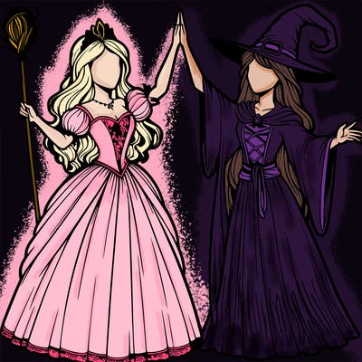 detailed realistic split of a princess and a witch