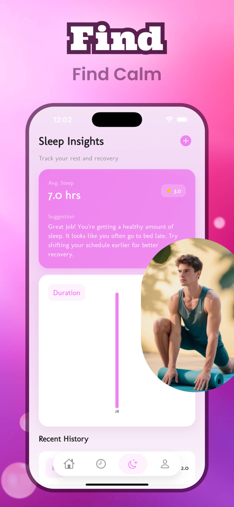 Interface do aplicativo Rally mostrando insights de sono e dados de duração média do sono