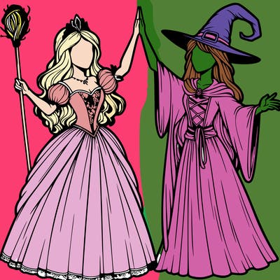 detailed realistic split of a princess and a witch