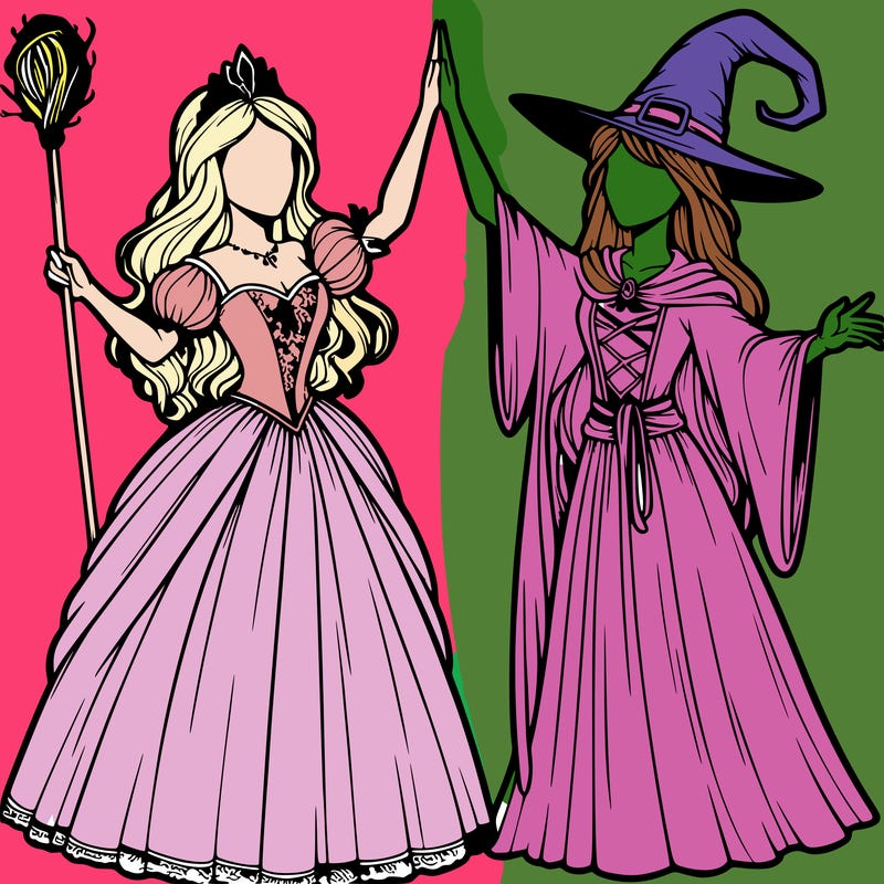 detailed realistic split of a princess and a witch