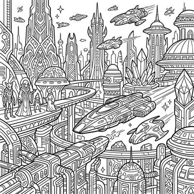 Unleash your imagination with this captivating digital sci-fi scene. Explore a futuristic metropolis filled with towering buildings, advanced spaceships, and intriguing alien life.