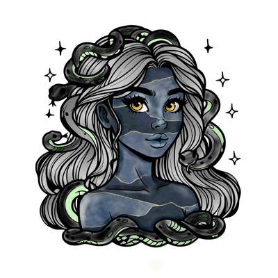 realistic girl with snakes as hair