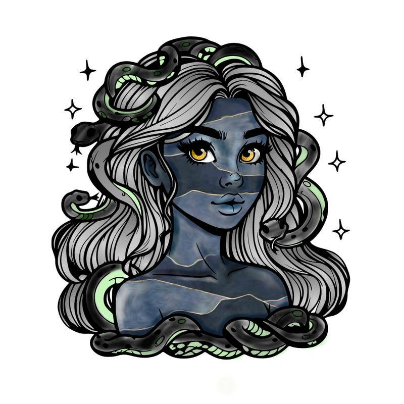 realistic girl with snakes as hair