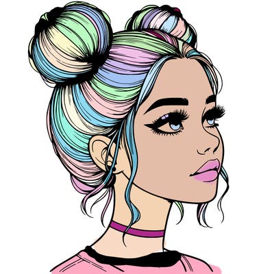 realistic girl with buns on the top of her head
