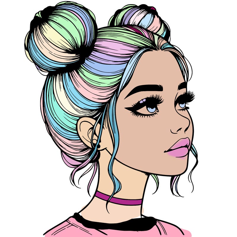 realistic girl with buns on the top of her head