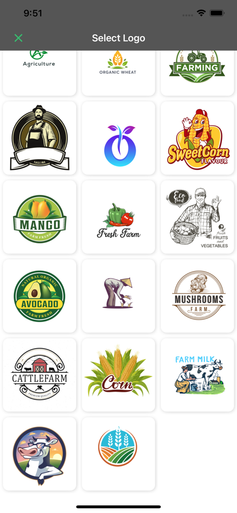 Uma seleção de modelos de logos agrícolas e de fazenda para branding de negócios.