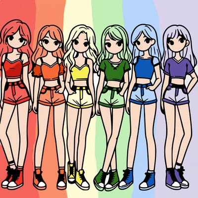 a group of girls wearing crop tops and shorts