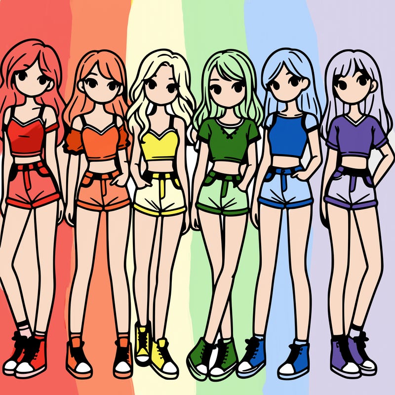 a group of girls wearing crop tops and shorts