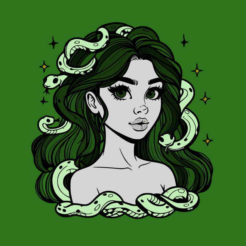 realistic girl with snakes as hair