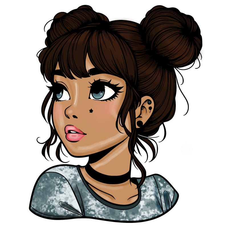 realistic girl with spacebuns