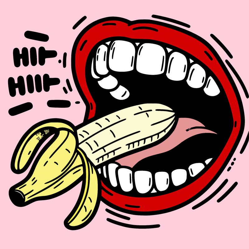 mouth eating a banana