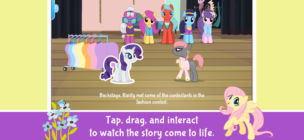 My Little Pony: Rarity Chic - Rarity interacting with other pony contestants backstage during a fashion contest in the storybook app