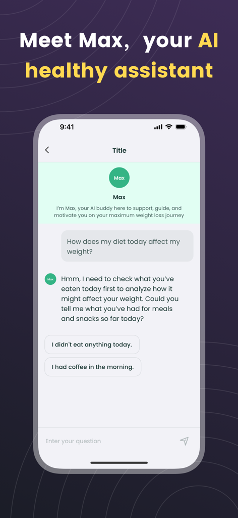 maxbud: AI  Health Tracking - Smartphone screen showing a chat with Max the AI health assistant in the maxbud app