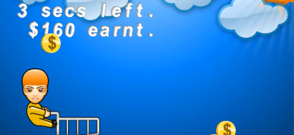 MILLIONAIRE TYCOON™ - Mini-jeu Millionaire Tycoon montrant un personnage collectant des pièces avec un chariot de courses