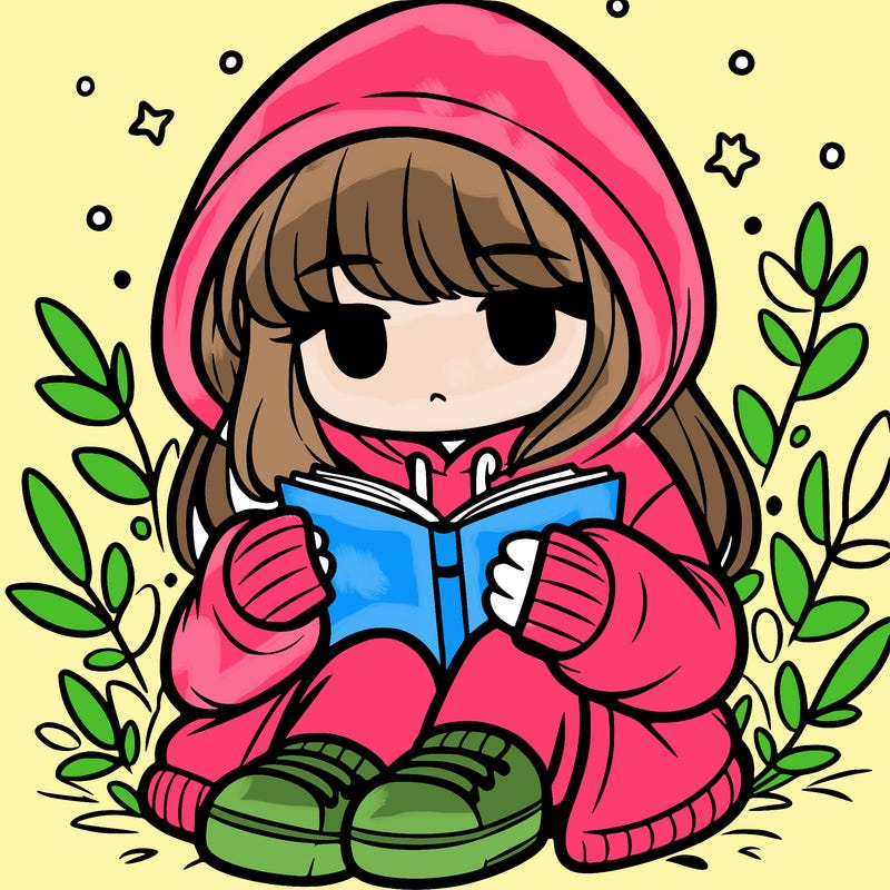 girl in oversized hoodie reading a book