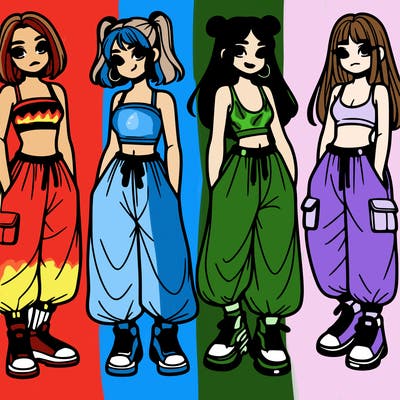 girls with crop top with baggy pants