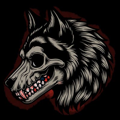 realistic wolf with skull face