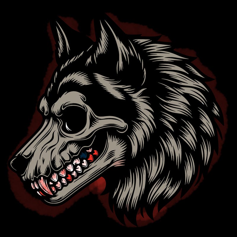 realistic wolf with skull face
