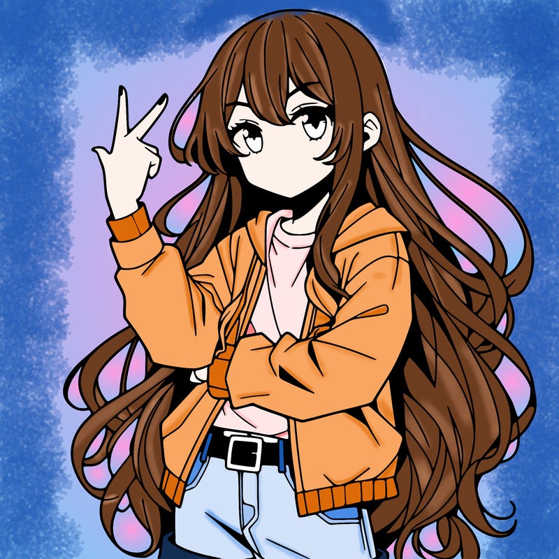 one anime girl with long hair and a cool pose