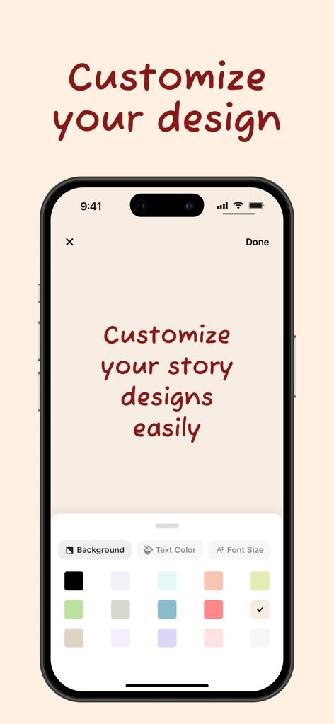 Interface showing customization options for social media story designs using personal handwriting fonts