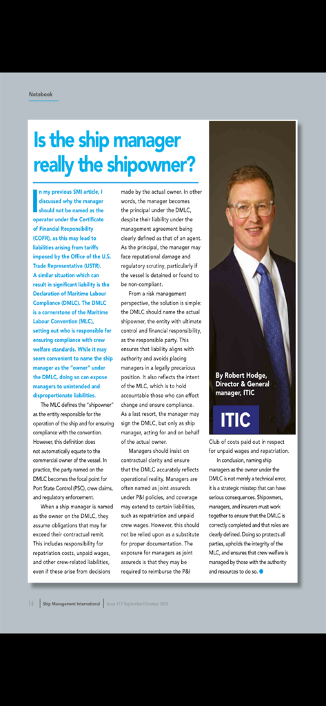 Ship Management International - Article titled Is the ship manager really the shipowner in the Ship Management International digital magazine